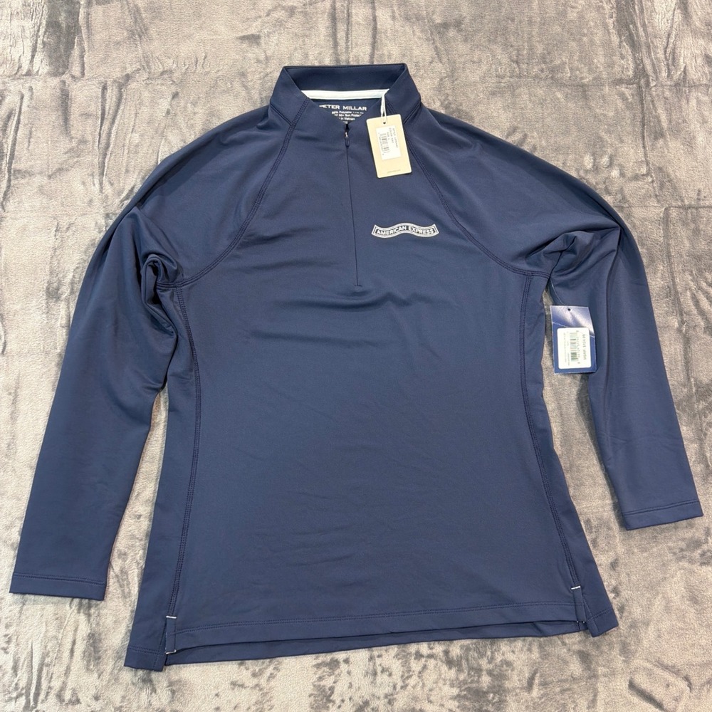 NWT Peter Millar Quarter Zip Pullover Womens Navy American Express UPF 50+ Large